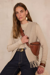 PAIGE TAUPE FRINGED WOOL VEST