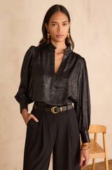 BETH TUNISIAN COLLAR BLOUSE