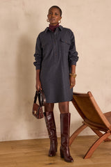 MARLINE MOUSE GREY STRAIGHT WOOL DRESS