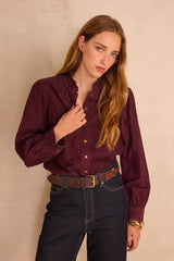 SERAPHINE AUBERGINE COTTON VELVET BLOUSE