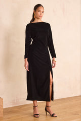 RAFAELA BLACK LONG VELVET DRESS