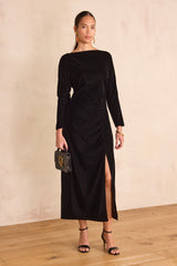 RAFAELA BLACK LONG VELVET DRESS