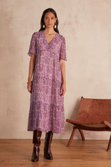 ALBINA DARK FUCHSIA ARABESQUE PRINTED DRESS