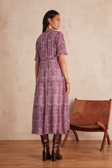 ALBINA DARK FUCHSIA ARABESQUE PRINTED DRESS