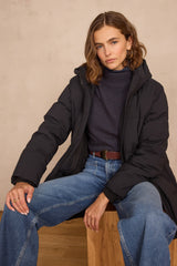 DINA BLACK MID-LENGTH PUFFER JACKET