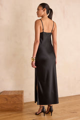 REFLET BLACK STRAIGHT SATIN DRESS