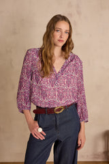 BRUNETTE DARK FUCHSIA ARABESQUE PRINTED BLOUSE