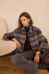 DANNY KHAKI MID-LENGTH CHECKED WOOL COAT