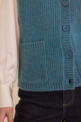 PACO TURQUOISE SLEEVELESS WOOL AND CASHMERE CARDIGAN