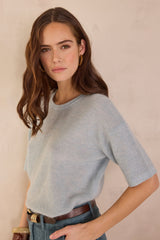 PAOLO BIS BLUE SHORT-SLEEVED MOHAIR AND WOOL JUMPER