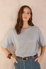 PAOLO BIS BLUE SHORT-SLEEVED MOHAIR AND WOOL JUMPER