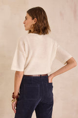 PAOLO BIS ECRU SHORT-SLEEVED MOHAIR AND WOOL JUMPER