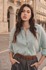 PAOLO BLUE MOHAIR AND WOOL CARDIGAN