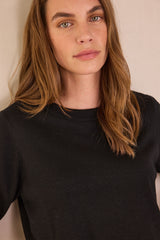 PAYTON BIS BLACK WOOL BLEND SHORT SLEEVE JUMPER