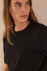 PAYTON BIS BLACK WOOL BLEND SHORT SLEEVE JUMPER