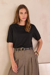 PAYTON BIS BLACK WOOL BLEND SHORT SLEEVE JUMPER