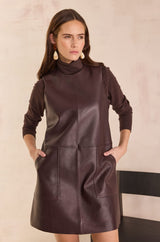 BRUME BURGUNDY SHORT SLEEVELESS LEATHER DRESS