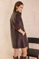 BRUME BURGUNDY SHORT SLEEVELESS LEATHER DRESS