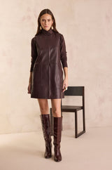 BRUME BURGUNDY SHORT SLEEVELESS LEATHER DRESS