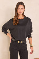LISA BLACK LINEN AND COTTON SWEATSHIRT