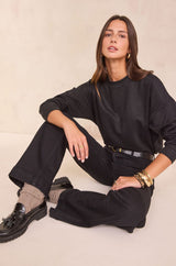 LISA BLACK LINEN AND COTTON SWEATSHIRT