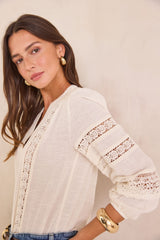 DENIA CREAM FLORAL EMBROIDERY COTTON BLOUSE