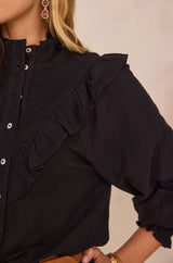 DIVA BLACK RUFFLED COTTON BLOUSE