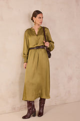 DEESSE SAGE PUFF SLEEVES SATIN BLOUSE