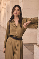 DEESSE SAGE PUFF SLEEVES SATIN BLOUSE