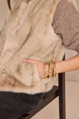 BROOKLYN LIGHT TAUPE FAUX FUR SLEEVELESS JACKET