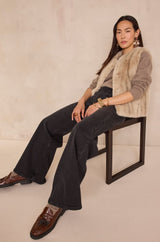 BROOKLYN LIGHT TAUPE FAUX FUR SLEEVELESS JACKET