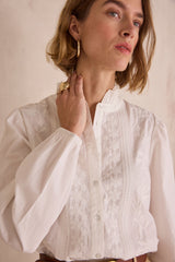 DIAMOND WHITE FLORAL EMBROIDERY COTTON BLOUSE