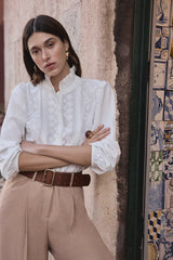 DIAMOND WHITE FLORAL EMBROIDERY COTTON BLOUSE