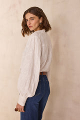 DILA ECRU FLORAL EMBROIDERY BLOUSE