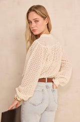 DANIELA CREAM V-NECK EMBROIDERED COTTON BLOUSE