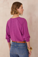 LOUISON DARK FUCHSIA HEMP AND COTTON T-SHIRT