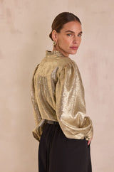 BETH GOLD IRIDESCENT V-NECK BLOUSE