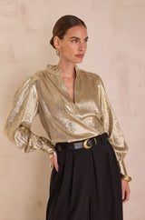 BETH GOLD IRIDESCENT V-NECK BLOUSE
