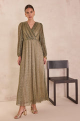 BRIGHT GOLD LONG WRAP DRESS