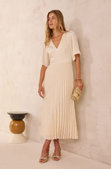 BILLIE CREAM PLEATED LONG DRESS