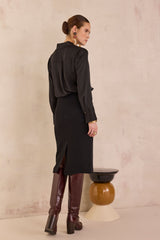 OSAKA BLACK MID-LENGTH PENCIL SKIRT
