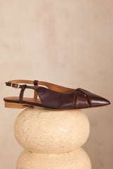 SOFIA CHOCOLATE SLINGBACK LEATHER BALLET FLATS