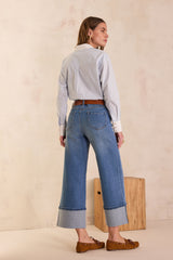 RUBY STONE USED TURN-UP CROPPED JEANS