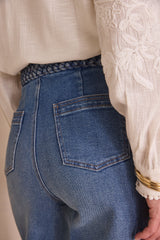 ROSA BRAIDED WAIST WIDE-LEG JEANS