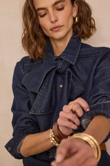 DARIA PUSSY BOW DENIM BLOUSE