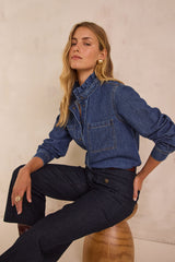 DENISE RUFFLED COLLAR DENIM BLOUSE