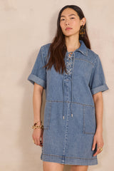 LIGHT WASH DENIM STRAIGHT DRESS