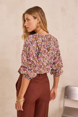 PRUNE FLORAL PRINT COTTON BLOUSE