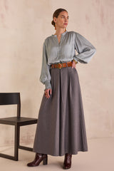 TATIANA MOUSE GREY WIDE-LEG TROUSERS