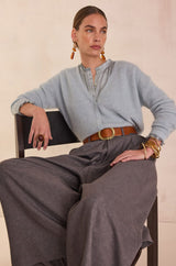 TATIANA MOUSE GREY WIDE-LEG TROUSERS